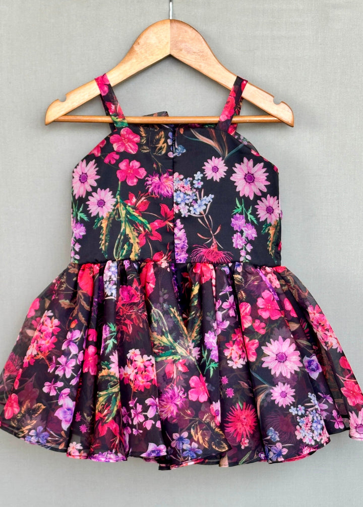 Black Organza 3D Flower Applique Sleeveless Dress