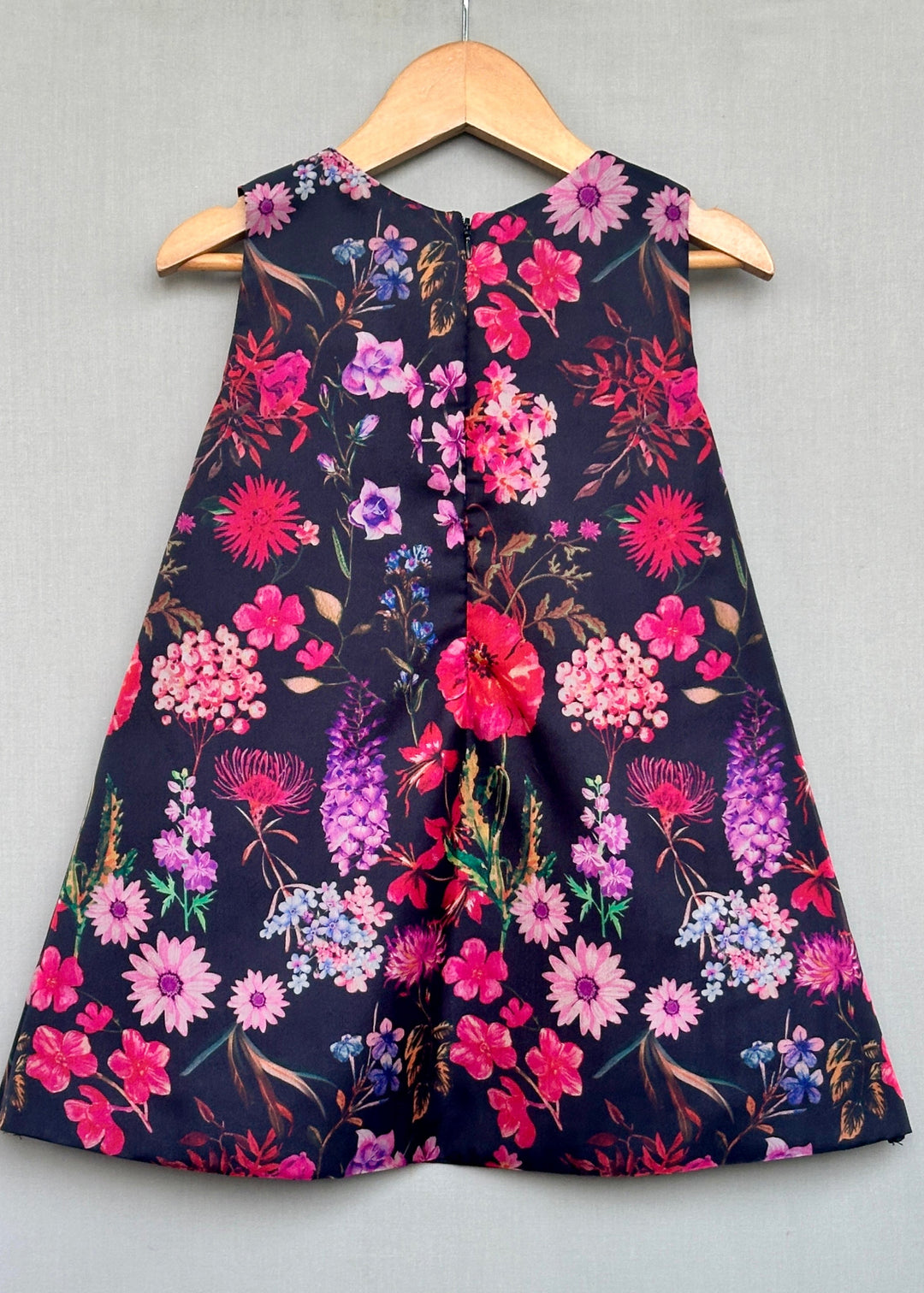 Black Floral Organza With Hot Pink Bow A-line Dress