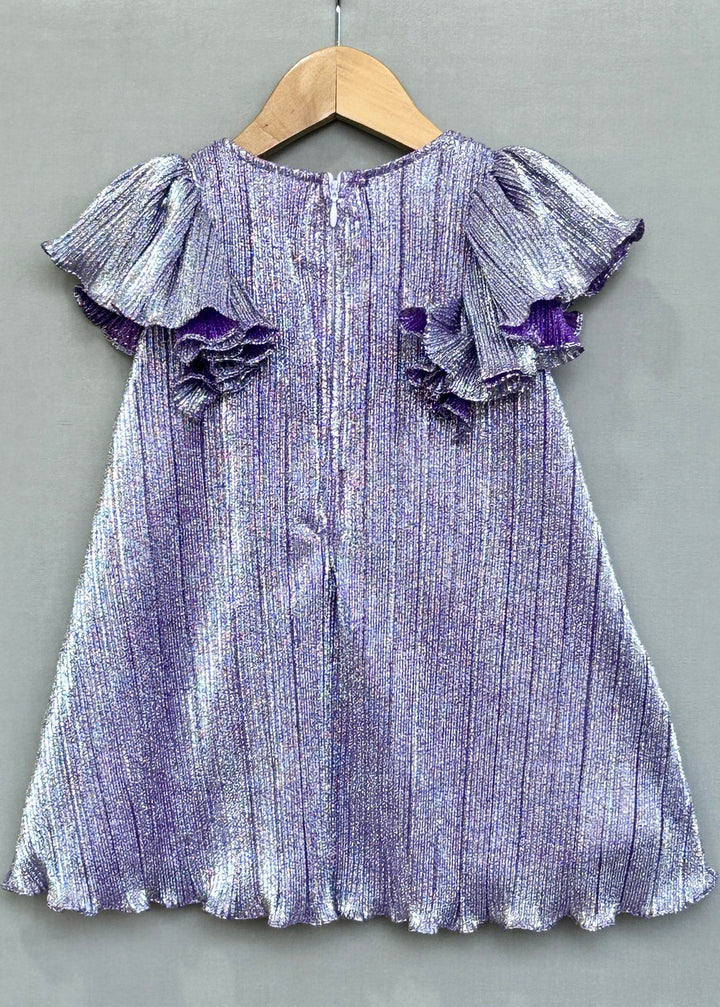 Purple Metallic Pleated With Oversized Bow Dress