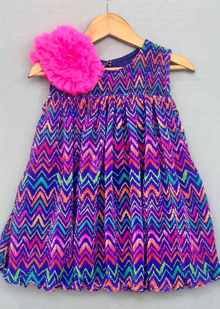 Purple Pleated Crush Chevron Sleeveless Dress