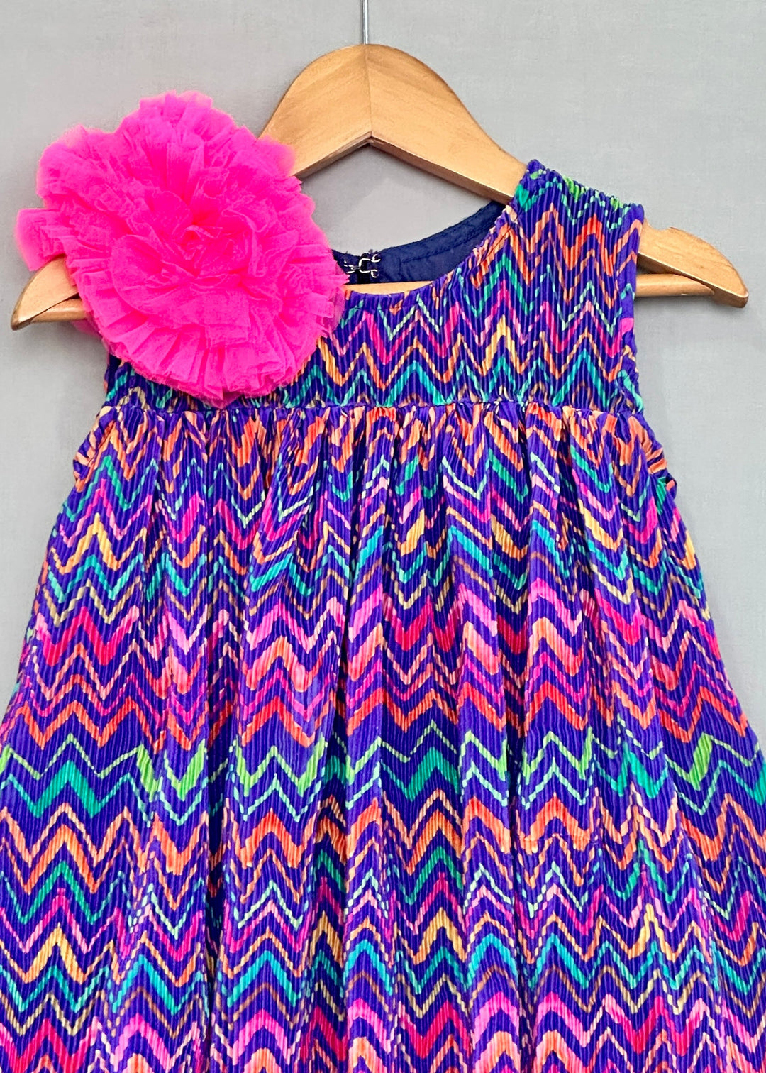 Purple Pleated Crush Chevron Sleeveless Dress