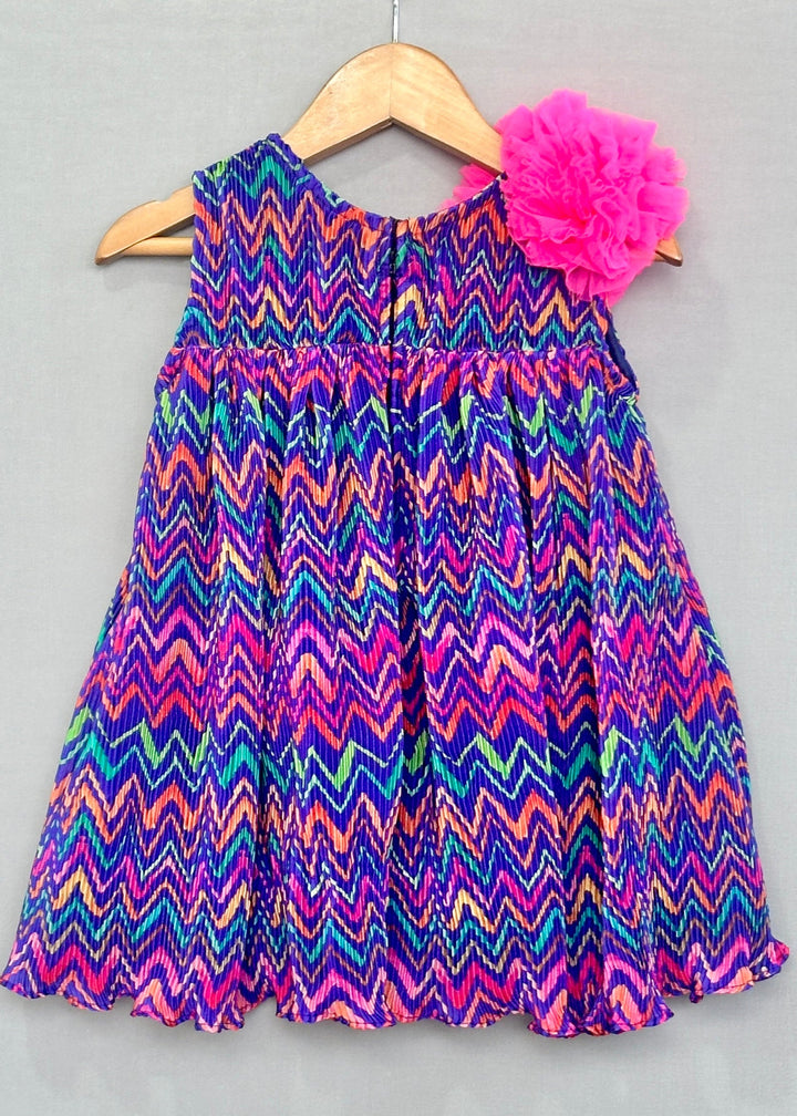 Purple Pleated Crush Chevron Sleeveless Dress