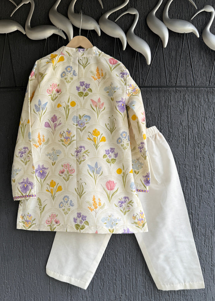 Off White Floral Printed Kurta With Pyjama Set