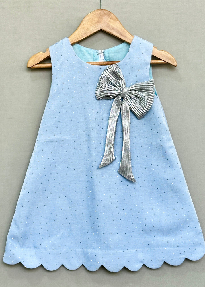 Blue Denim Shimmer with Silver Bow Dress