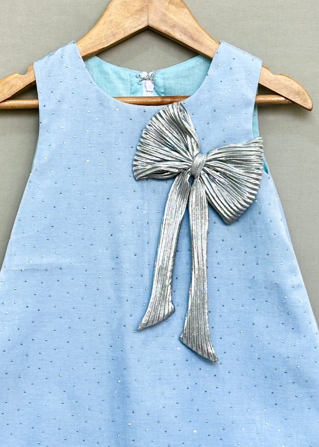 Blue Denim Shimmer with Silver Bow Dress