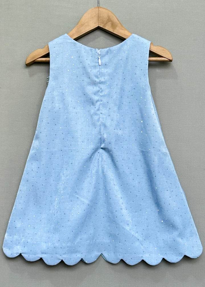 Blue Denim Shimmer with Silver Bow Dress
