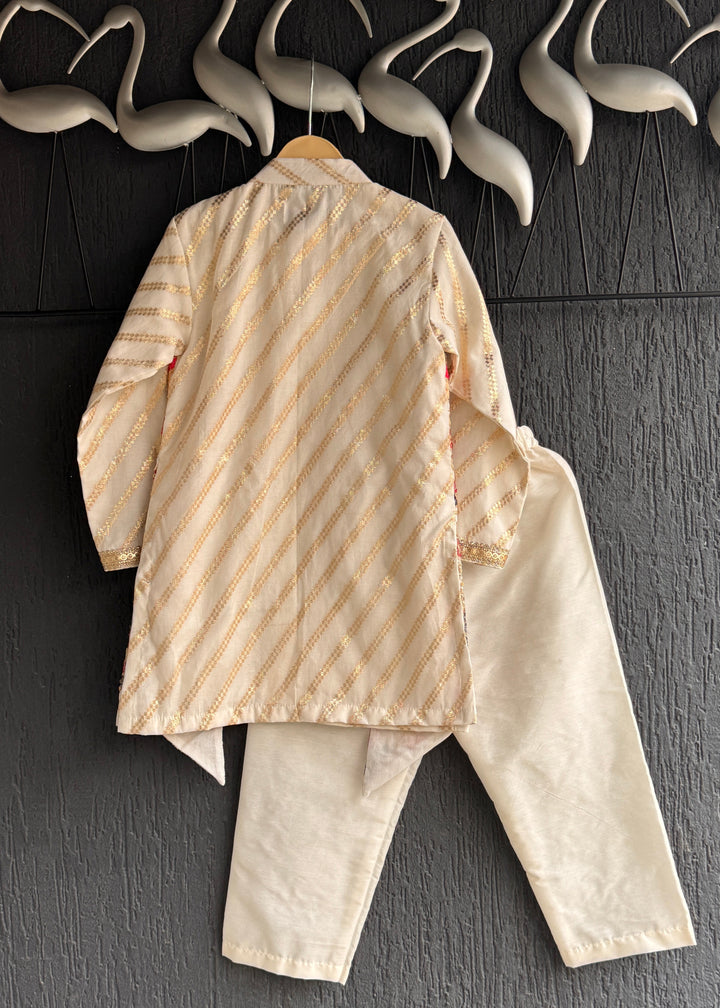 Off White Embroidery Panel Kurta With Pyjama Set