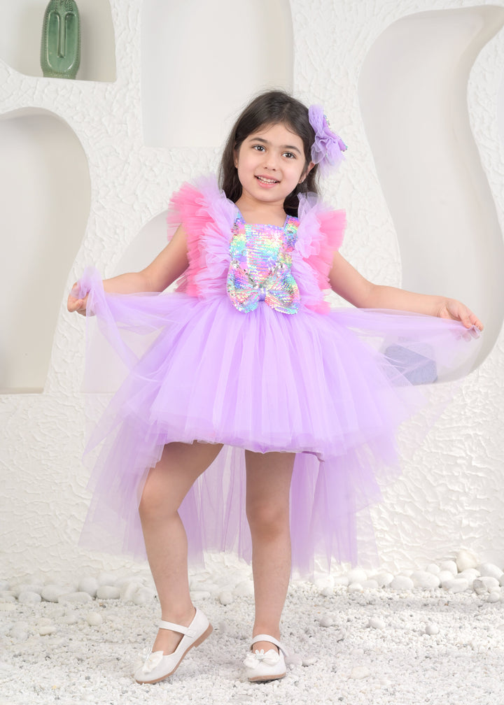 Lily Net Sequins Bow Ruffle Dress