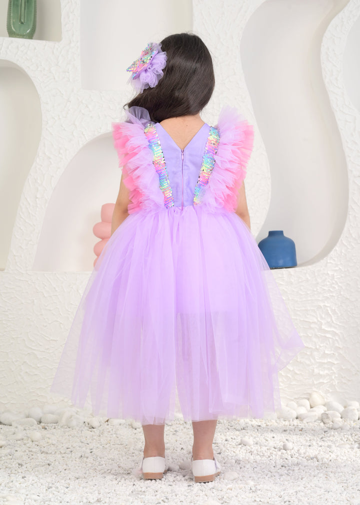 Lily Net Sequins Bow Ruffle Dress