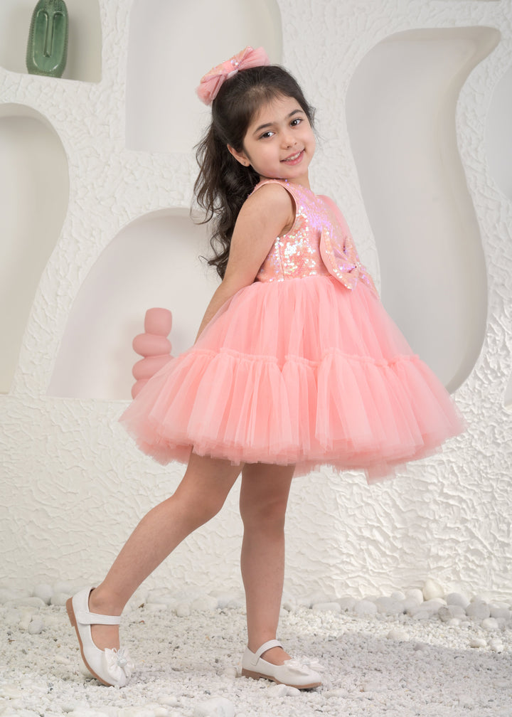 Sophie Peach Satin One Shoulder Bow Dress