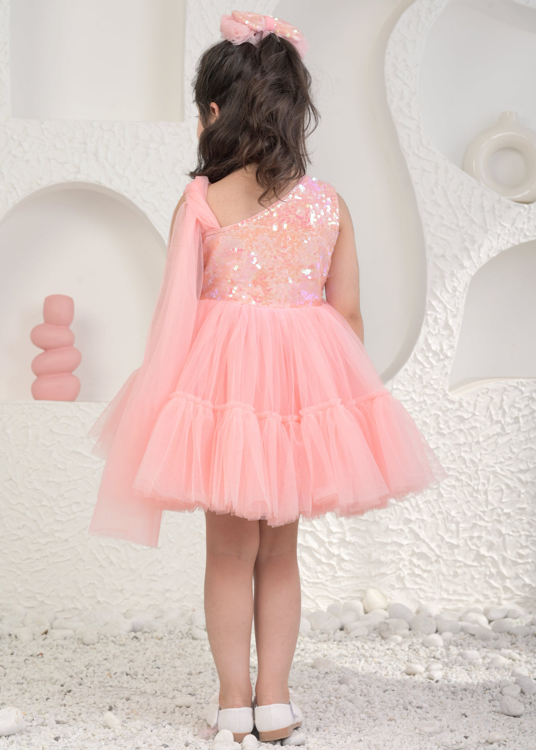 Sophie Peach Satin One Shoulder Bow Dress