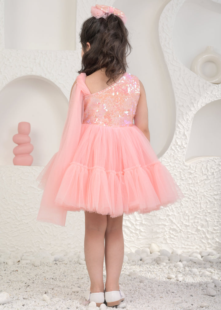 Sophie Peach Satin One Shoulder Bow Dress