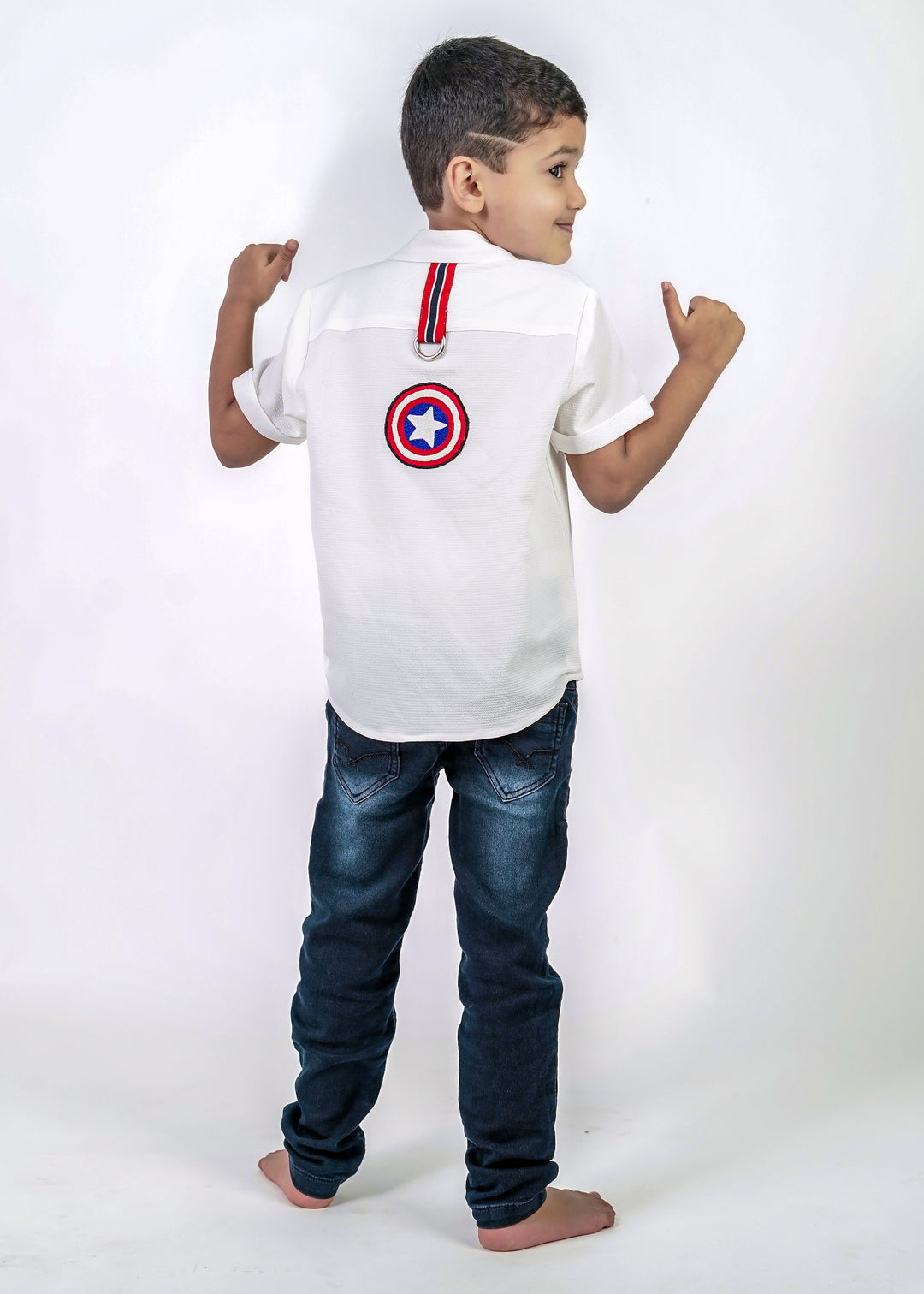 White Imported Fabric Captain America Patch Shirt