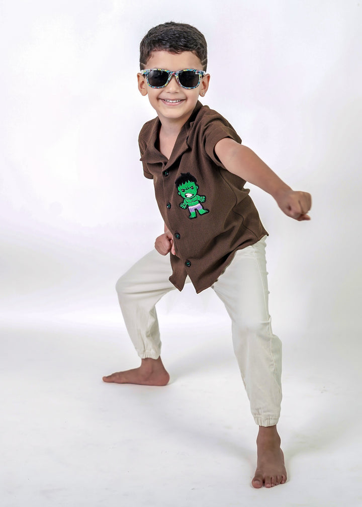 Brown Imported Fabric Hulk Collar Shirt