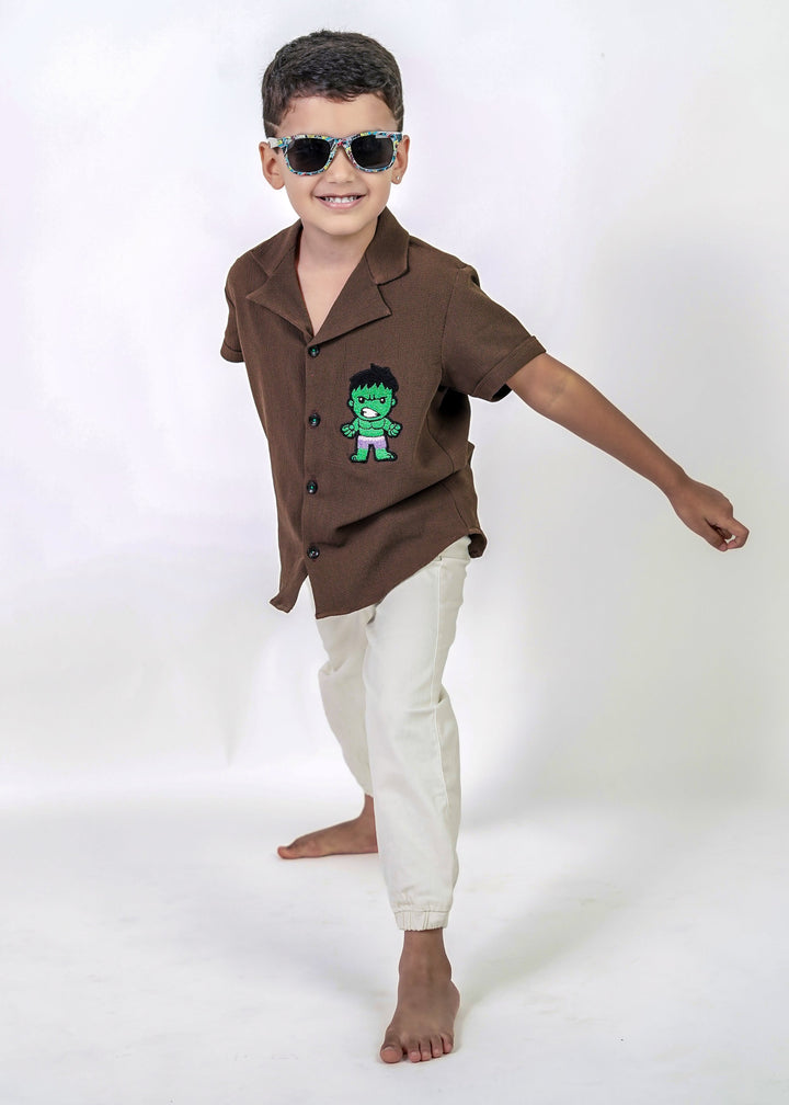 Brown Imported Fabric Hulk Collar Shirt