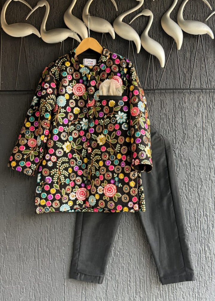 Black Embroidery Bandhgala Kurta With Pyjama Set