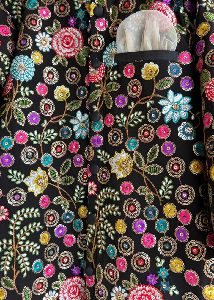 Black Embroidery Bandhgala Kurta With Pyjama Set