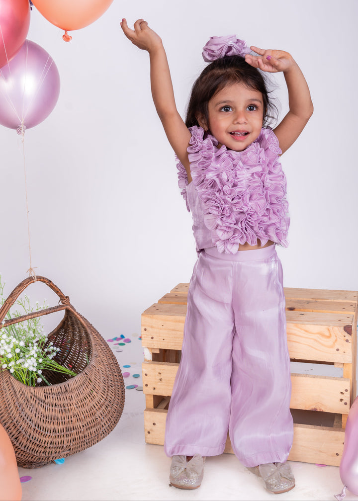Lavender Shimmer Georgette Ruflle Co-ord Set