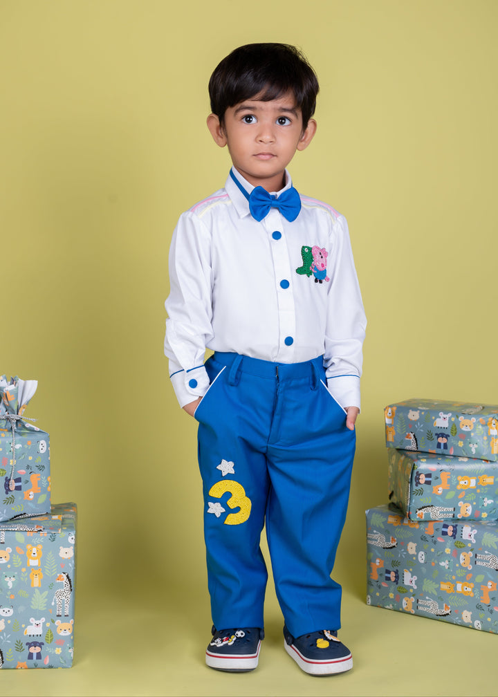 White Peppa Pig Theme Birthday Colorful Lines Shirt With Trouser Set