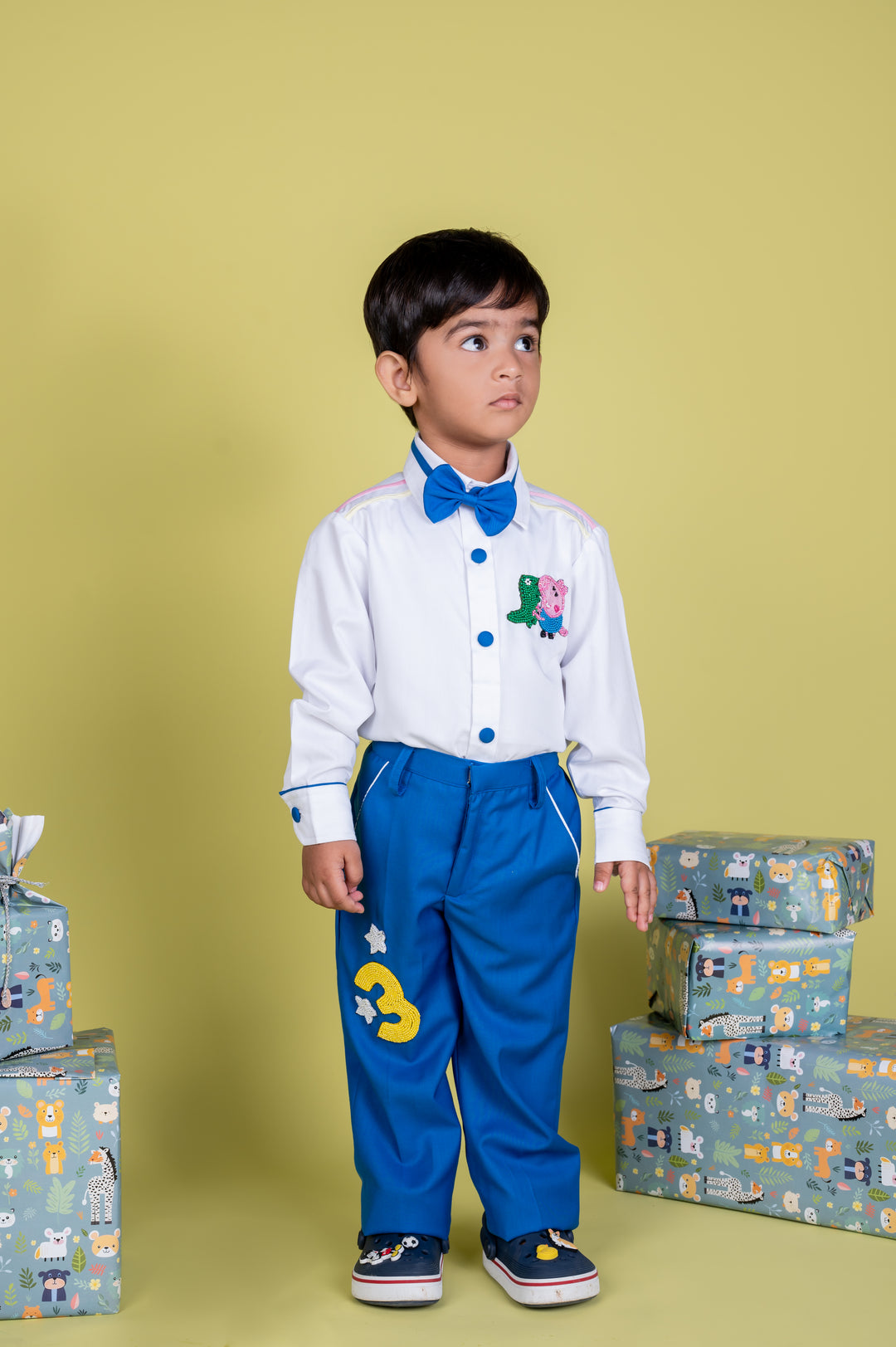 White Peppa Pig Theme Birthday Colorful Lines Shirt With Trouser Set