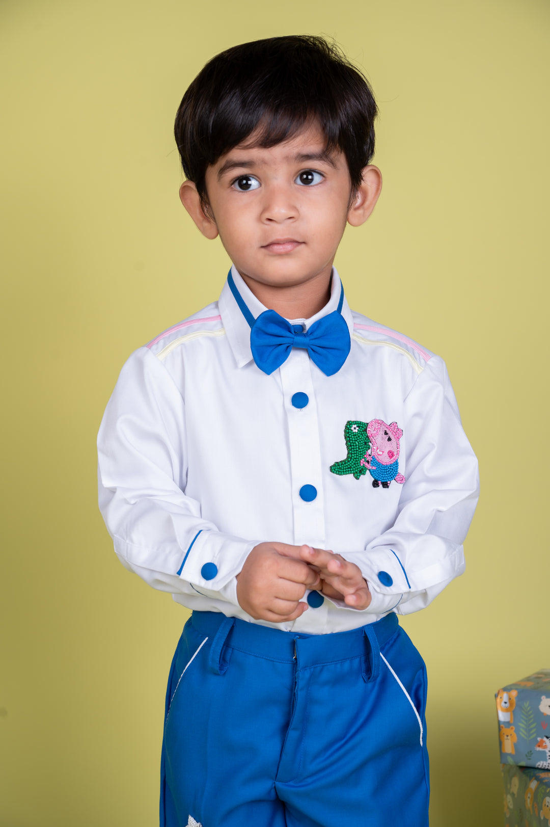 White Peppa Pig Theme Birthday Colorful Lines Shirt With Trouser Set