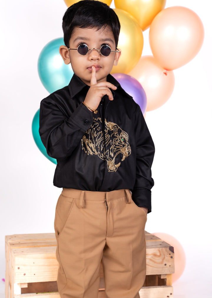 Black Tiger Embroidery Full Sleeves Shirt
