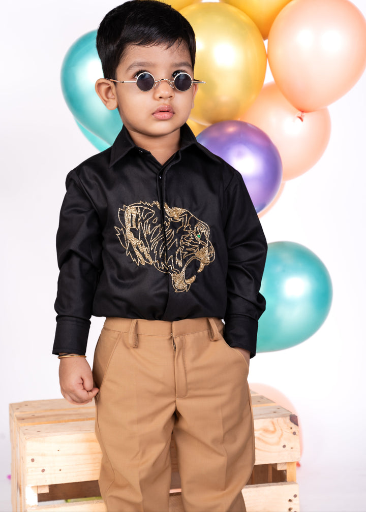 Black Tiger Embroidery Full Sleeves Shirt