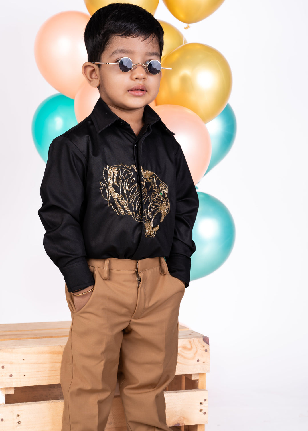 Black Tiger Embroidery Full Sleeves Shirt