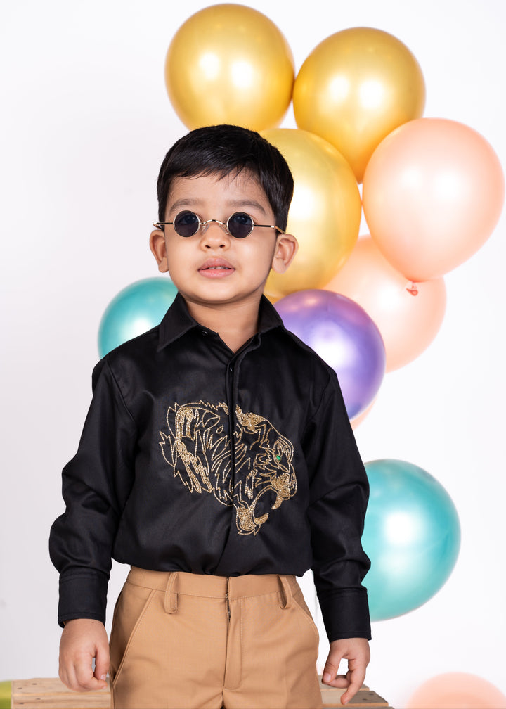 Black Tiger Embroidery Full Sleeves Shirt