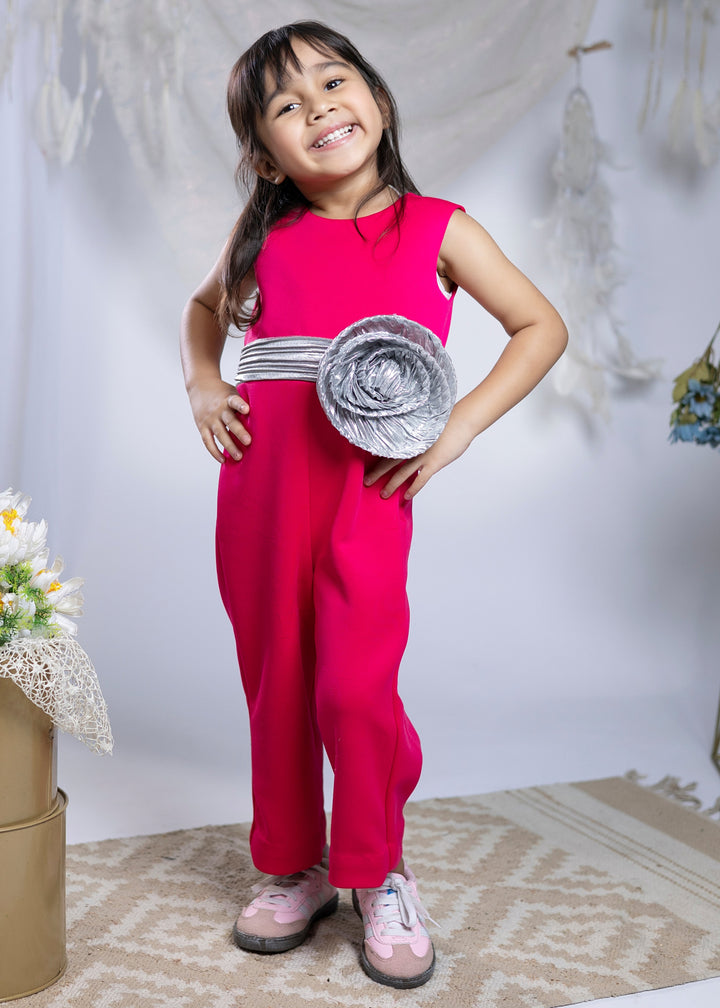 Pink Imported Crepe With Silver Swirl Jumpsuit Set