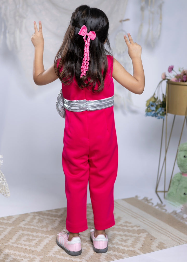 Pink Imported Crepe With Silver Swirl Jumpsuit Set