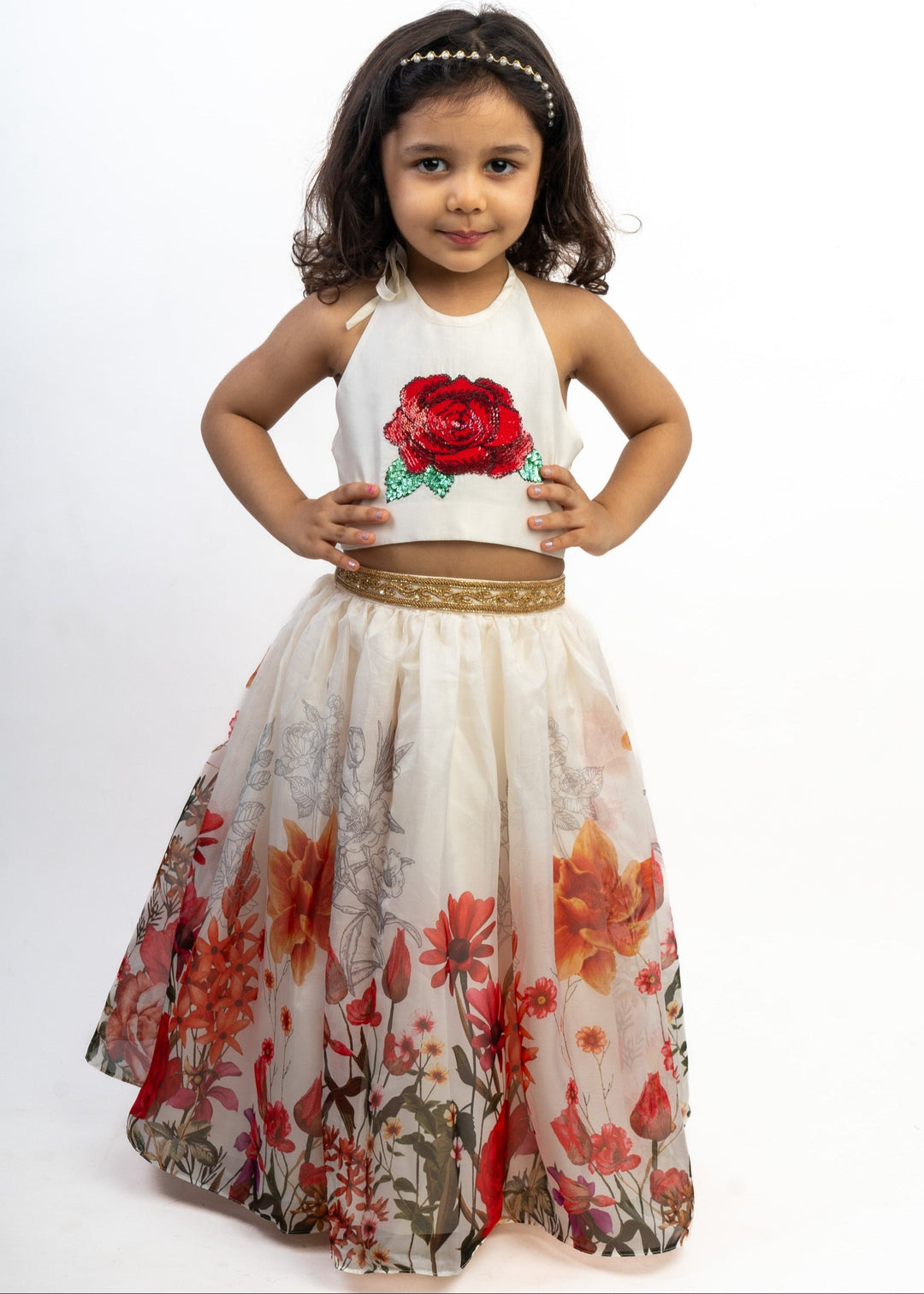 Off White Digital Printed Top With Skirt Set