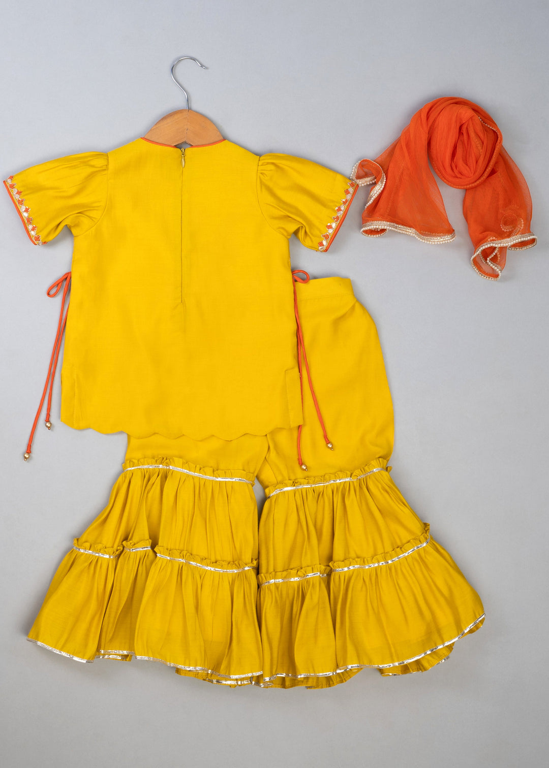 Mustard Cotton Knot Embroidered Kurta With Sharara Set