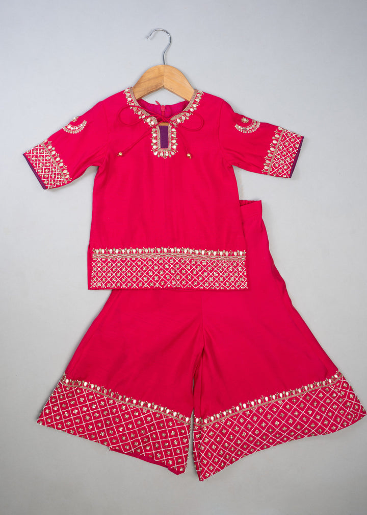 Pink Sequins Embroidered Kurta With Palazzo Set