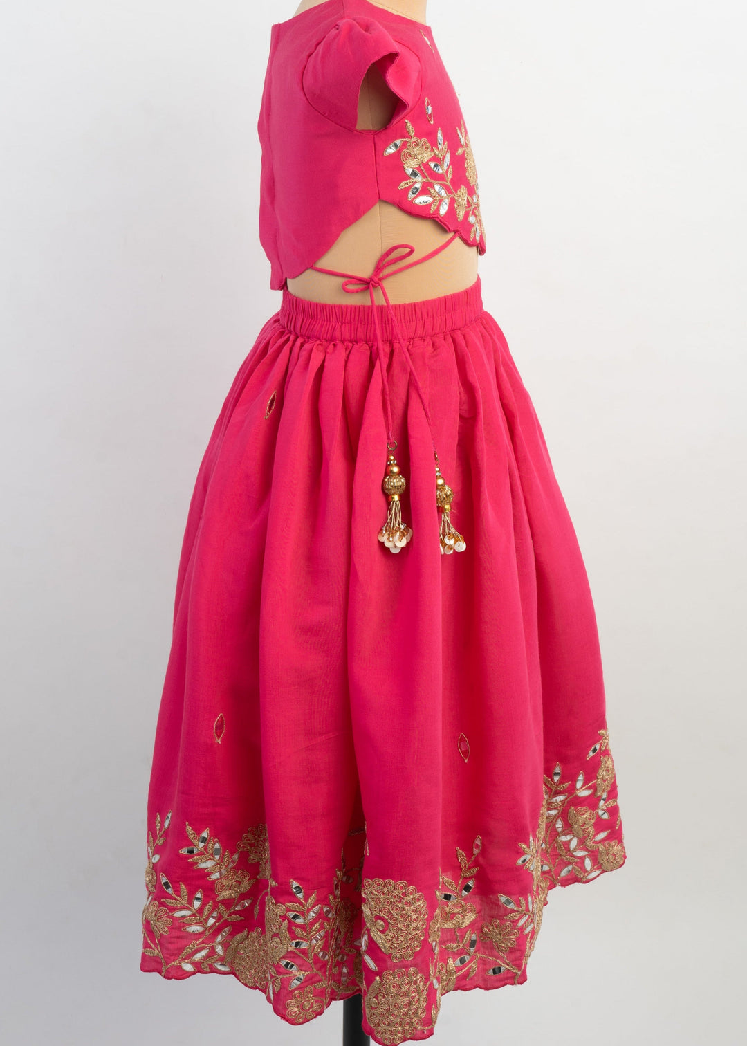 Pink Thread Embroidered Top With Ghagra Set