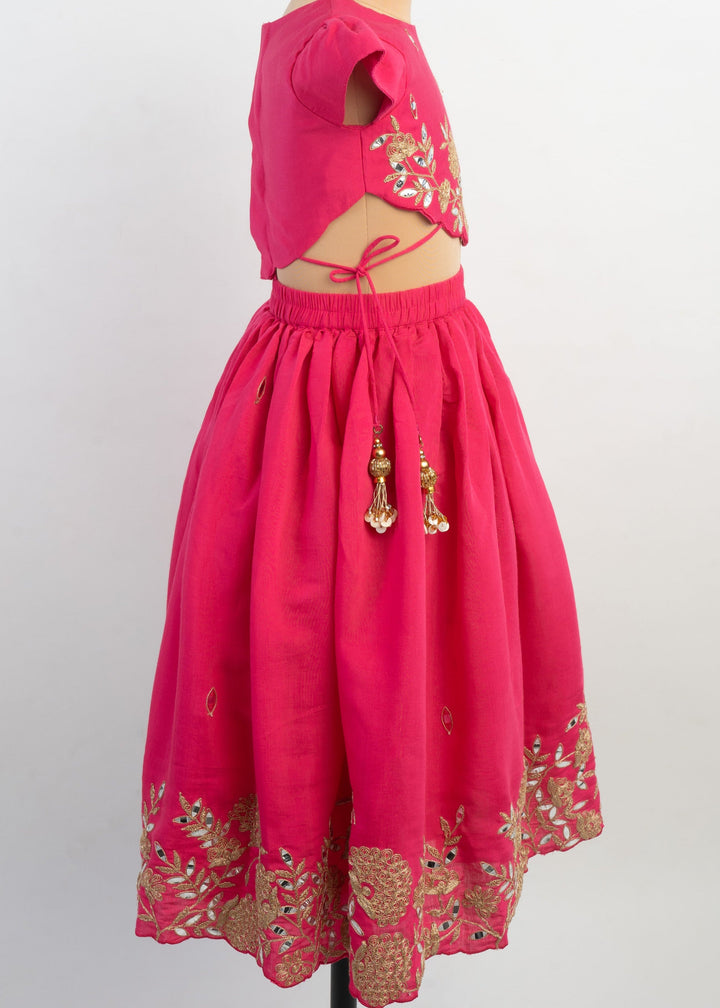 Pink Thread Embroidered Top With Ghagra Set