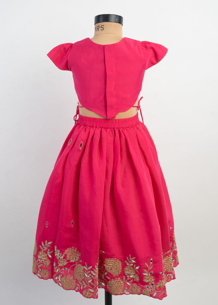 Pink Thread Embroidered Top With Ghagra Set