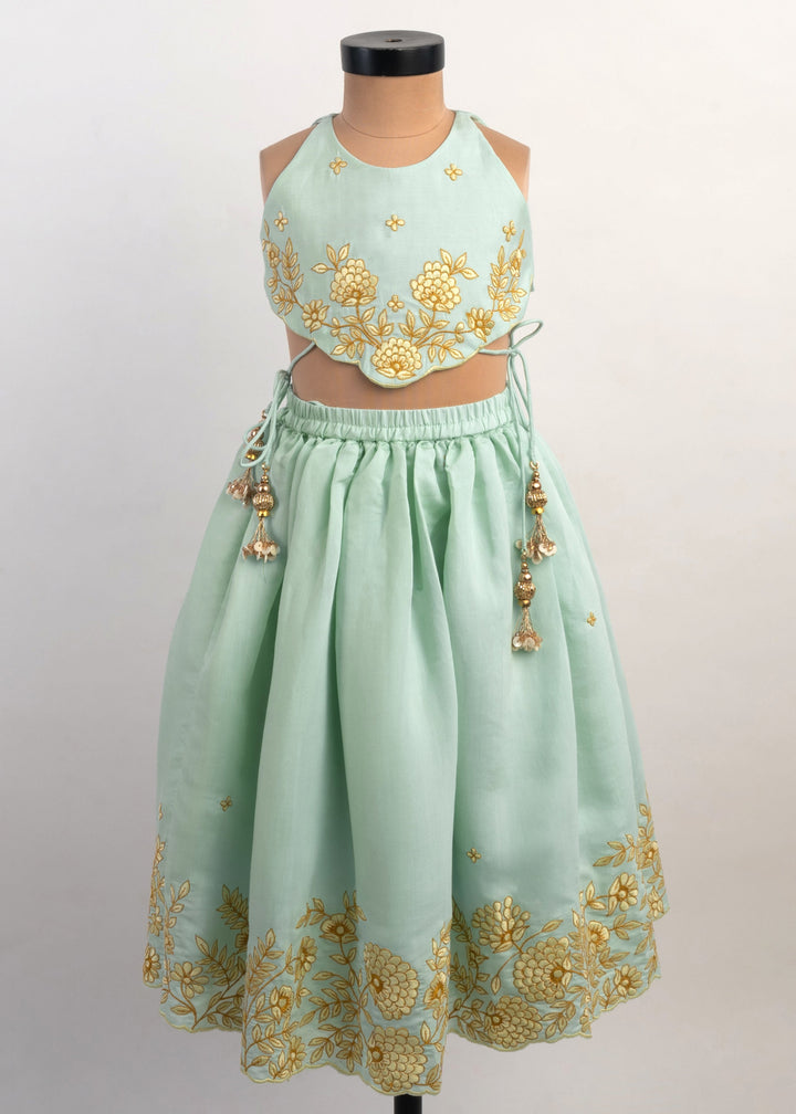 Sea Blue Thread Embroidered Ghaghra Choli Set