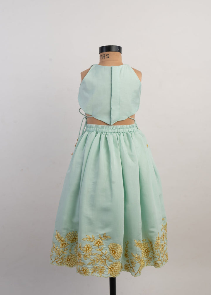 Sea Blue Thread Embroidered Ghaghra Choli Set