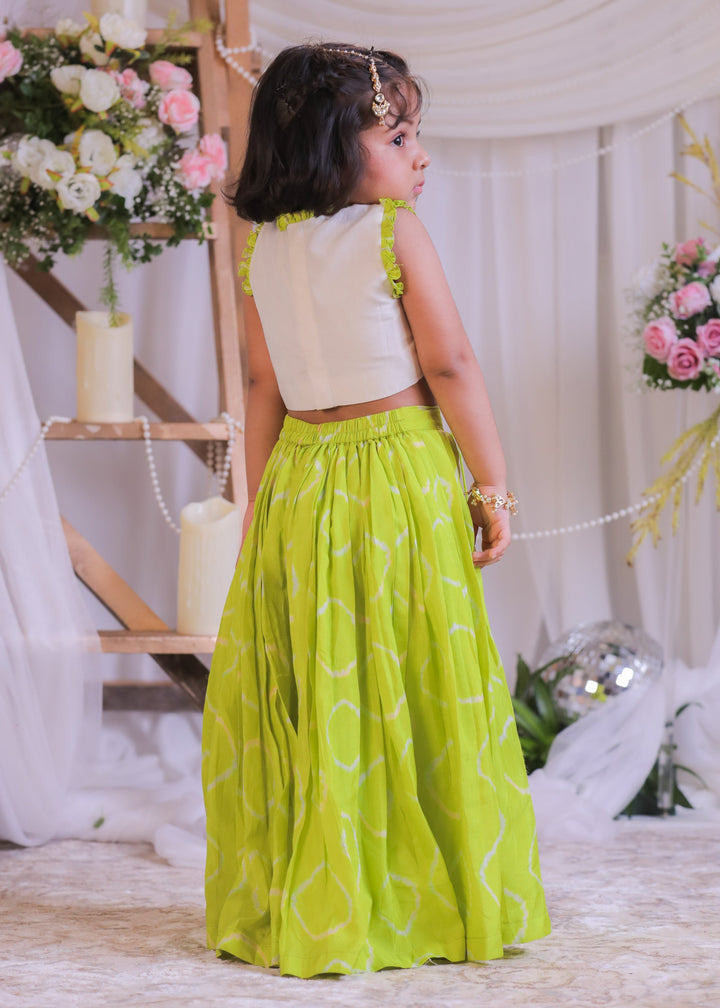 Green Bandhej Embroidered Silk Top With Palazzo Set