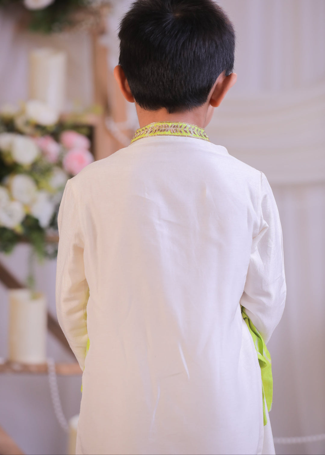 Green And White Bandhej Side Cut Kurta With Churidar Set