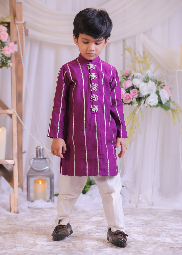 Purple Cut Dana Silk Kurta With Churidar Pyjama Set