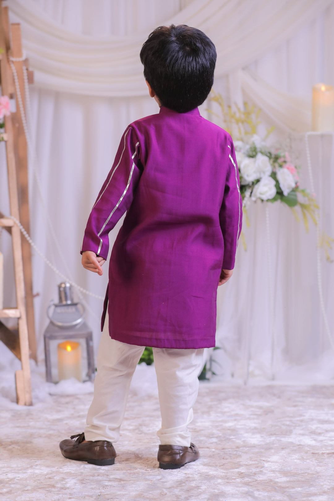 Purple Cut Dana Silk Kurta With Churidar Pyjama Set