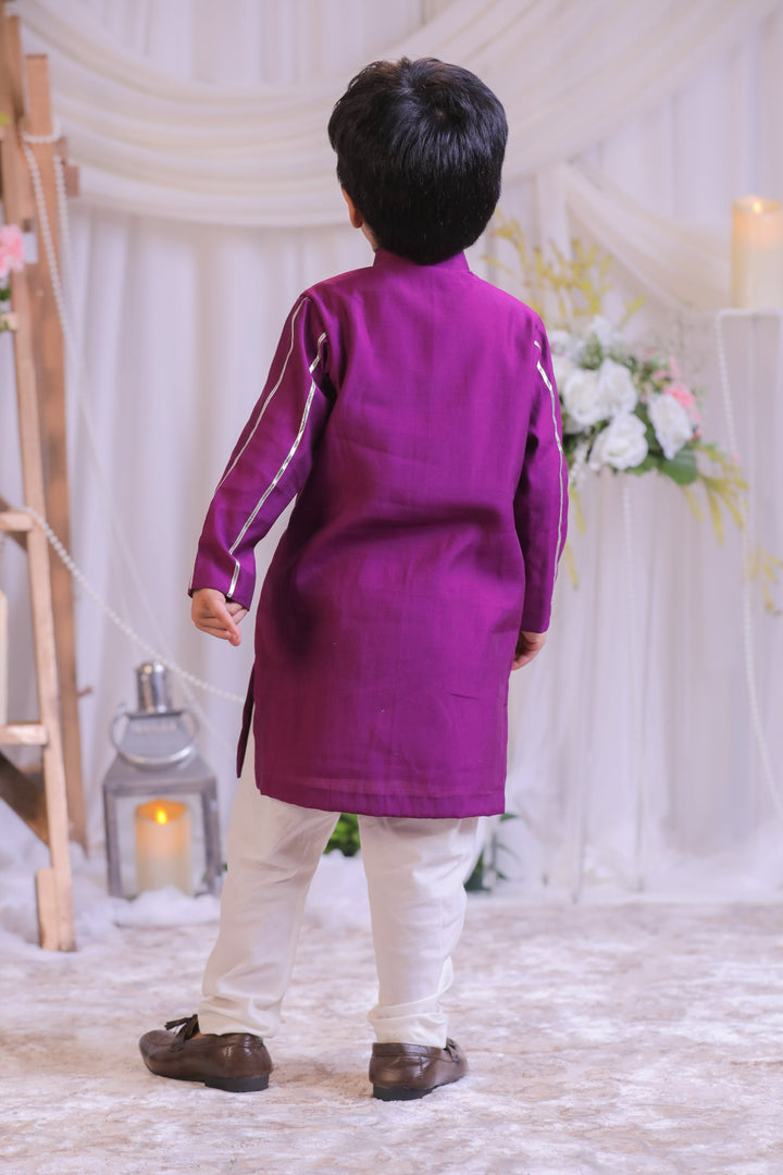 Purple Cut Dana Silk Kurta With Churidar Pyjama Set