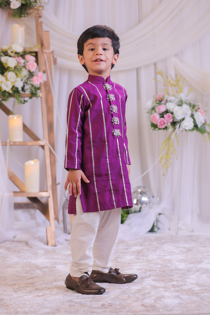 Purple Cut Dana Silk Kurta With Churidar Pyjama Set