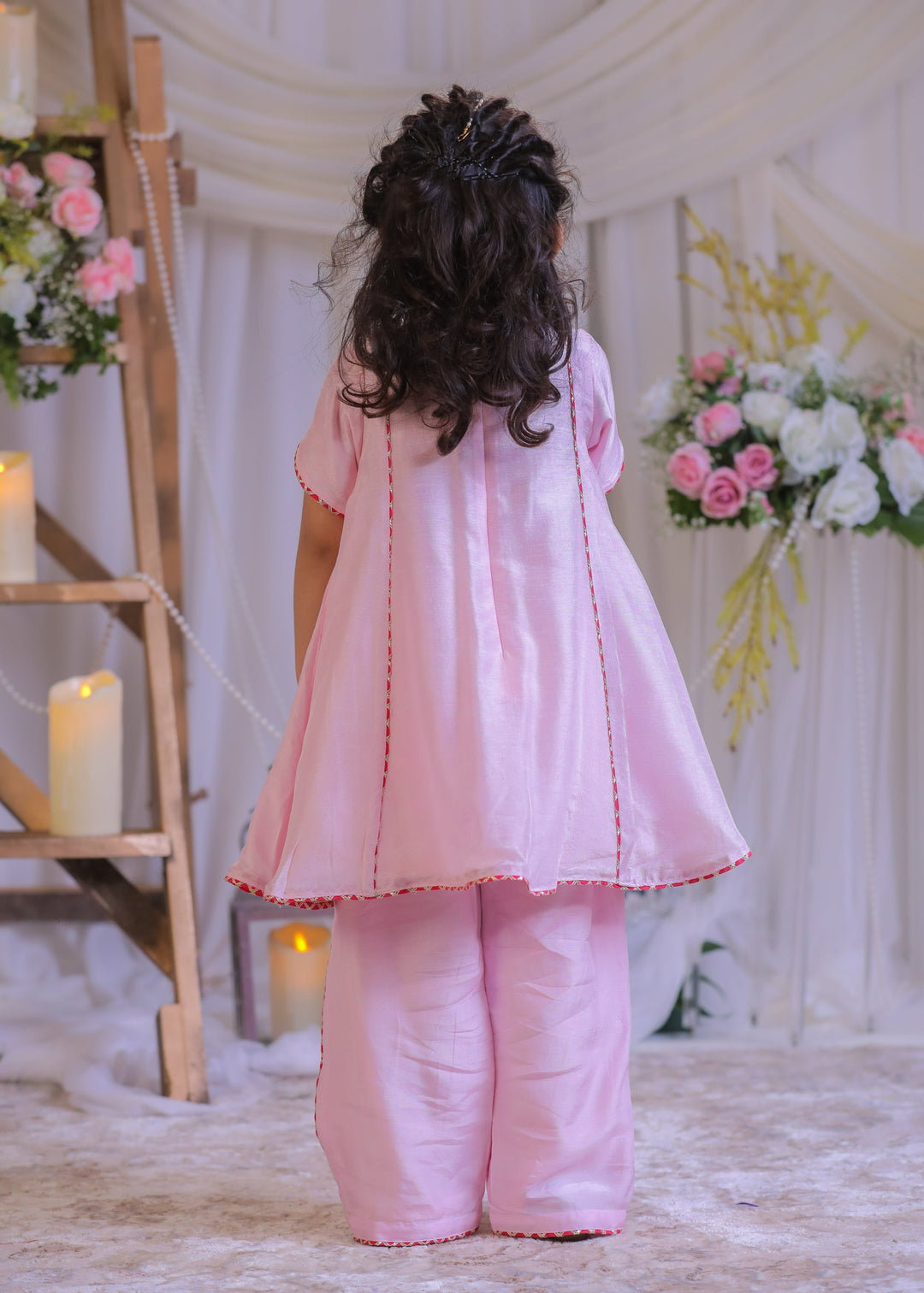 Pink Roman Silk Sequins Embroidered Kurta With Palazzo Set