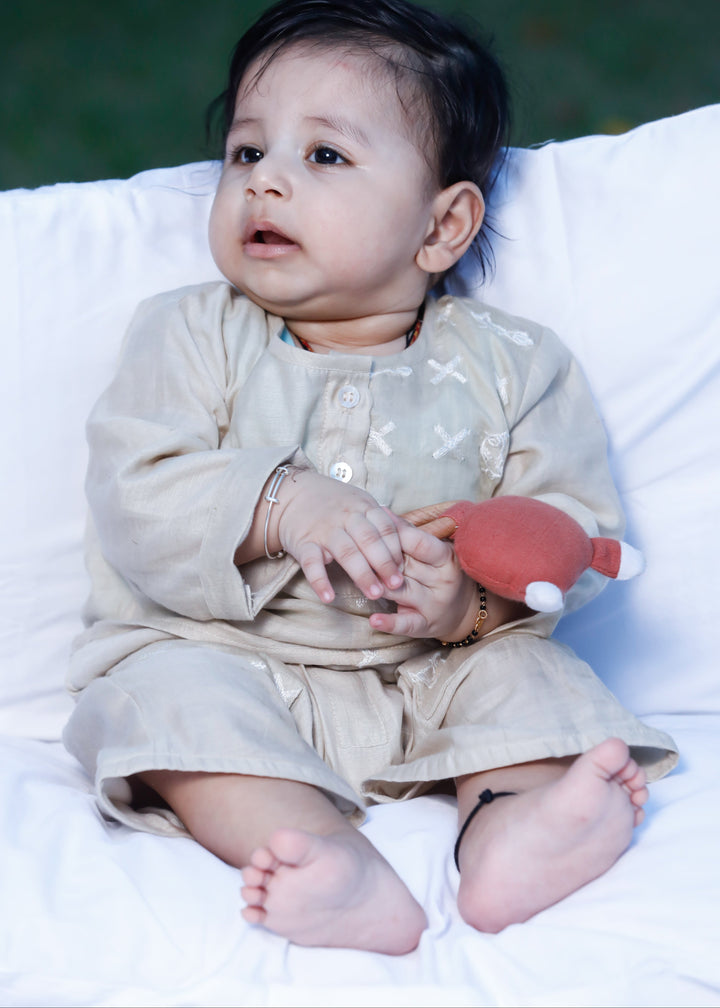 Beige Chanderi Infant Boys Sky Beaut Co-ord Set