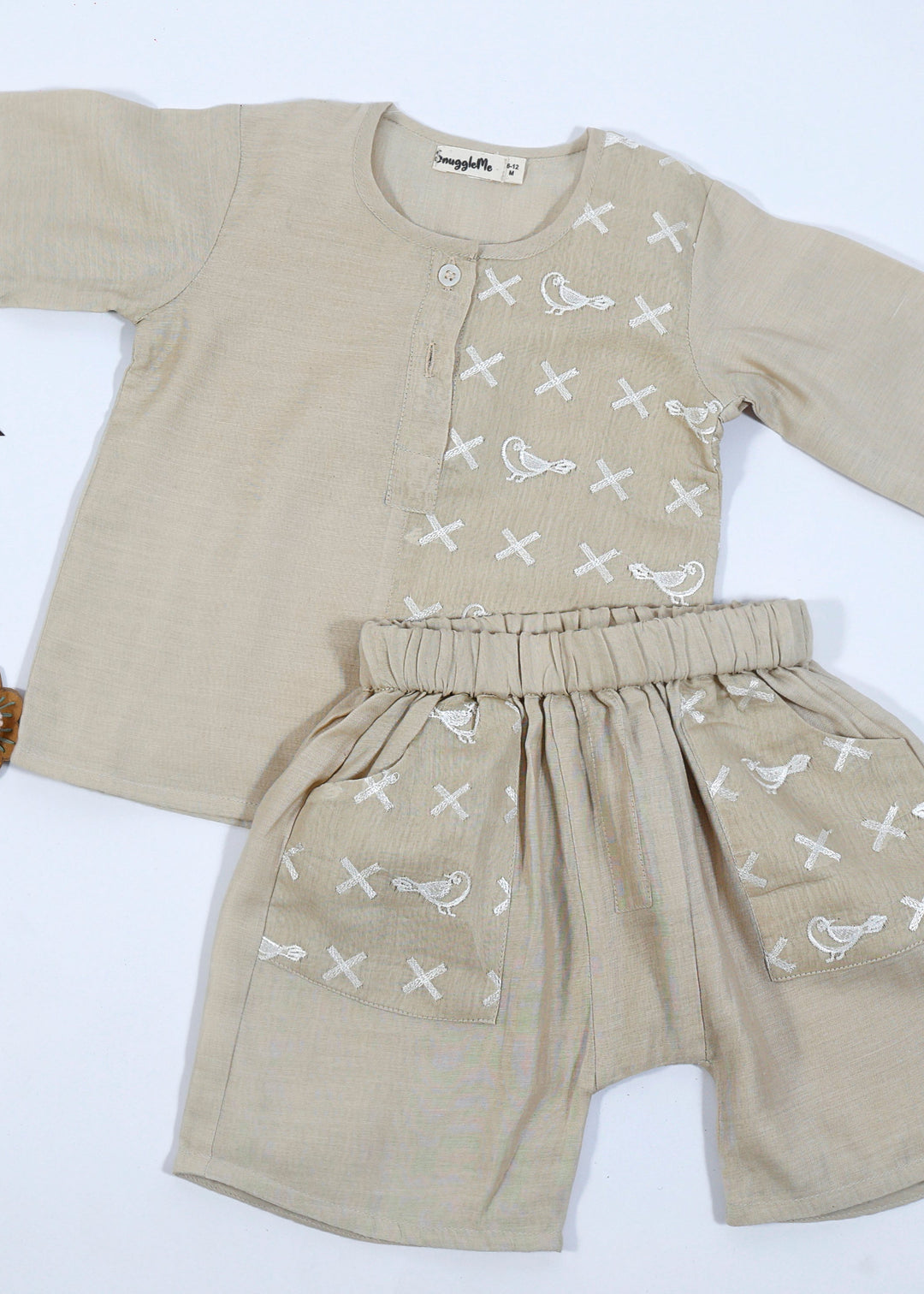 Beige Chanderi Infant Boys Sky Beaut Co-ord Set