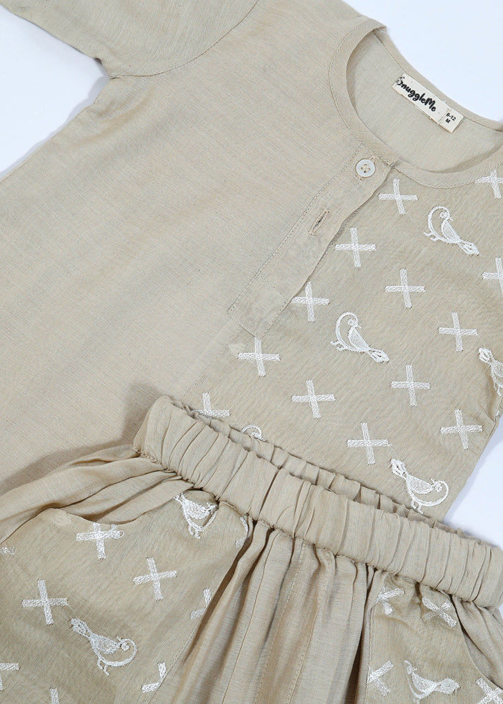 Beige Chanderi Infant Boys Sky Beaut Co-ord Set