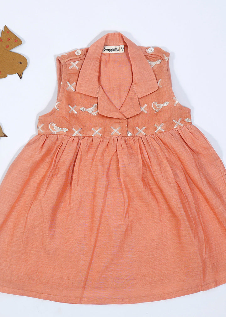 Peach Chanderi Infant Girl Collar Dress